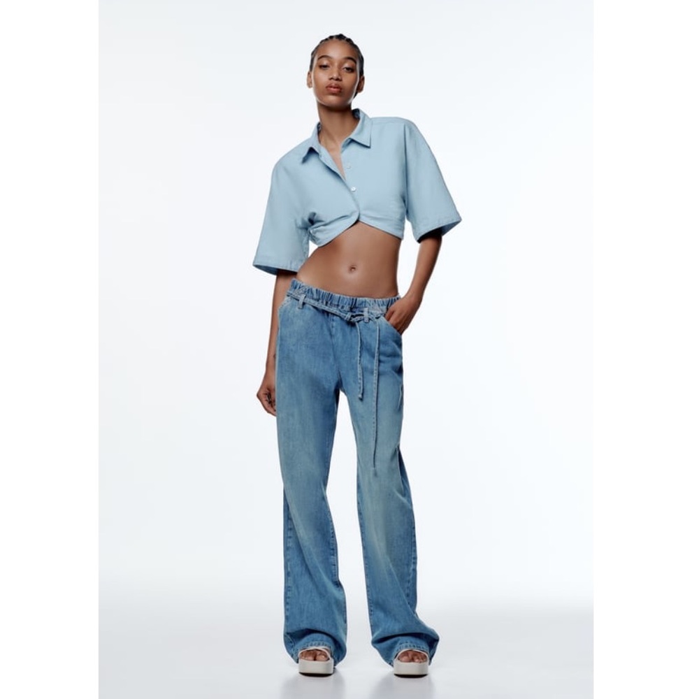 Zara cropped denim button top- NWT